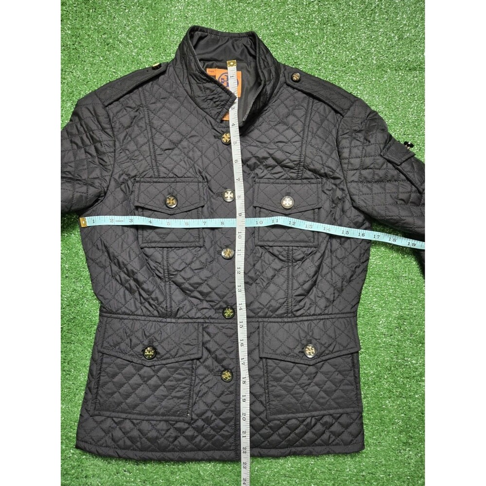 Tory Burch Quilted Jacket Black Gold Logo Buttons Women's Size 2 23081574 - Picture 4 of 12